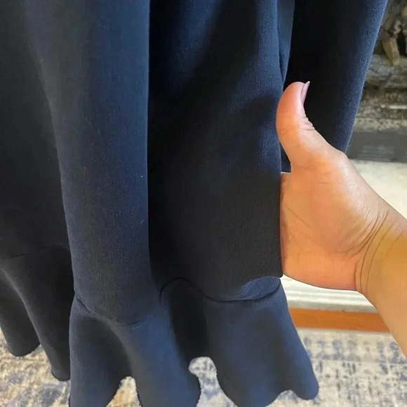 La Vie Rebecca Taylor Sweater Dress XL Blue Drop Waist Ruffle Hem Pockets Chic - Picture 9 of 13